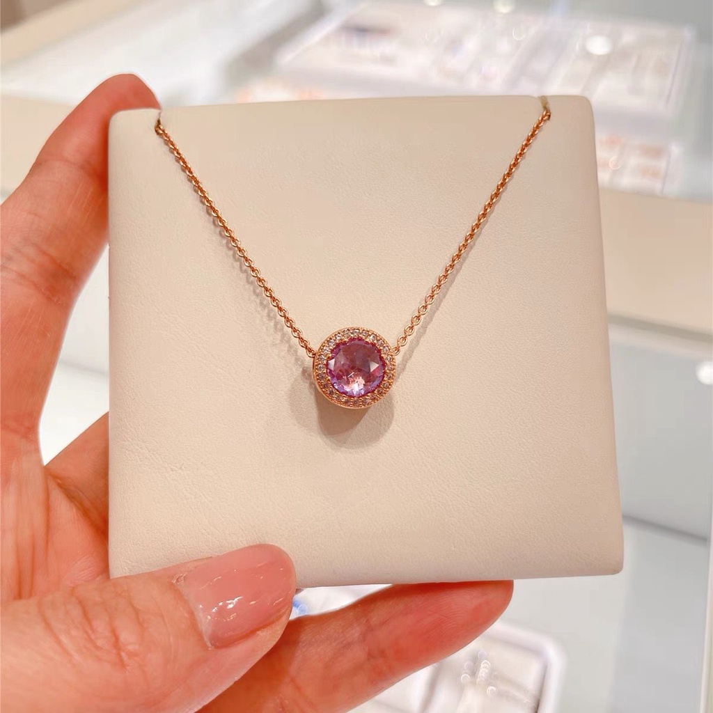 Vòng cổ Pandora Mạ Vàng Hồng 18K Đính Đá Zircon Thời Trang
