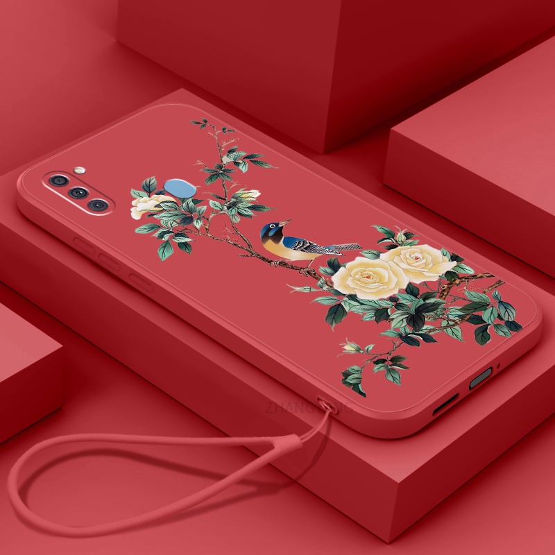Ốp Điện Thoại TPU Mềm Họa Tiết Hoa Và Chim Có Dây Đeo Cho Samsung a11