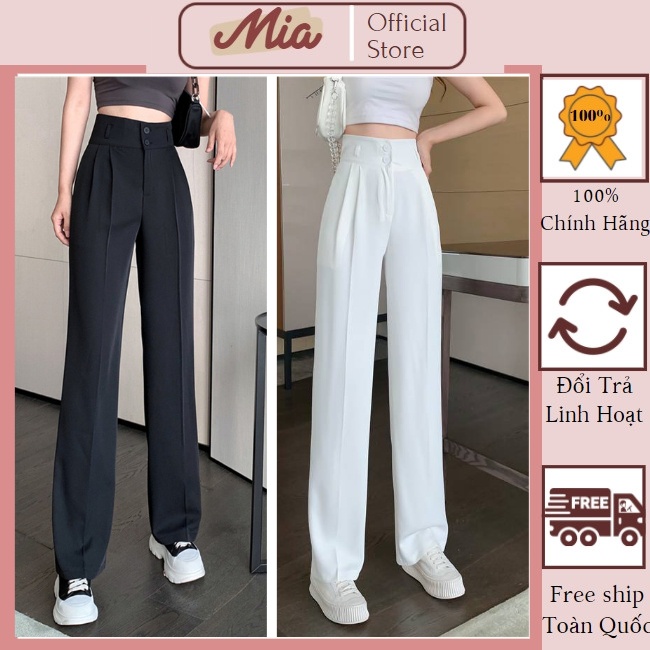Quần ống rộng nữ cạp cao 2 cúc siêu tôn dáng, quần culottes ống rộng lưng cao vải tuyết mưa