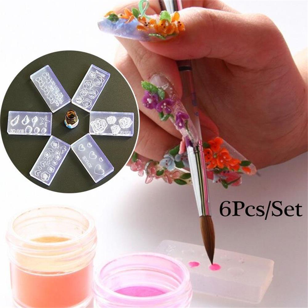 [Hàng mới về] Set 6 khuôn trang trí móng tay tự làm acrylic gel UV phối hình đẹp 3D bằng silicon trong suốt