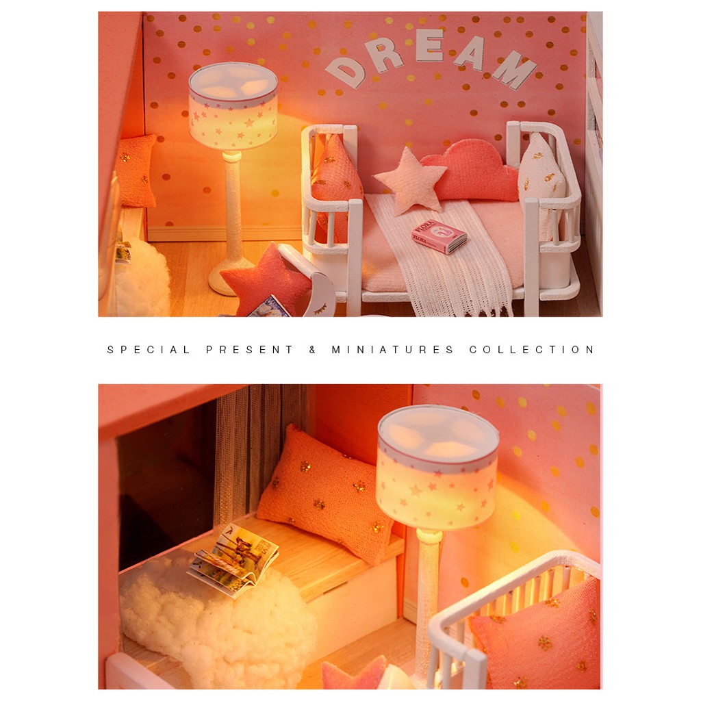 Mô hình nhà búp bê DIY Doll House Miniature_ HAPPY MOMENT _Tặng TẤM CHE BỤI + KEO
