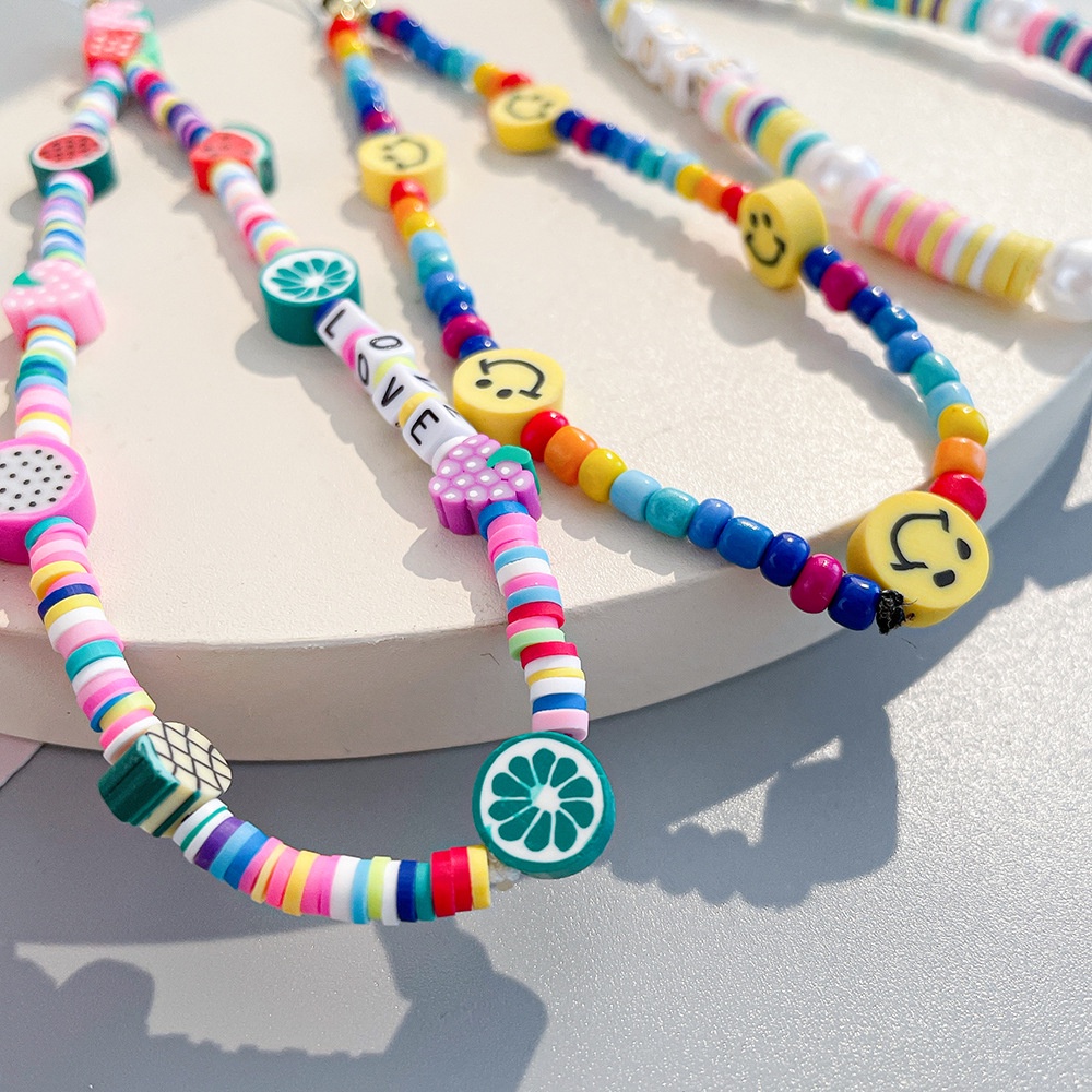 Dây Đeo Điện Thoại Chuỗi Hạt Ngọc Trai Nhiều Màu Hình Mặt Cười Mắt Quỷ