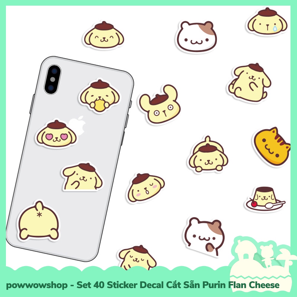 [Sẵn VN - Hỏa Tốc] Set 40/60 Sticker Mini Decal Dán Trang Trí Vật Dụng Mẫu Sanrio Purin Flan Cheese Cat