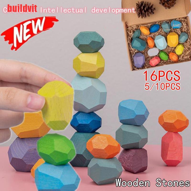 {buildvit}Wooden Stones Montessori Toy Creative Stacking Rainbow Game Jenga Set YFV