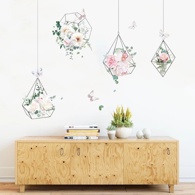 1 Miếng Dán Tường Trang Trí Tự Dính Họa Tiết Giỏ Hoa Chống Thấm Nước DIY
