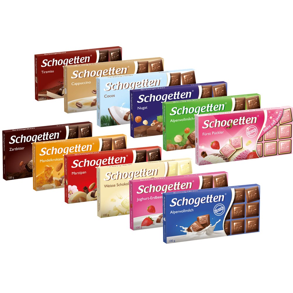 (12 vị) Chocolate Schogetten thanh 33gr & 100gr