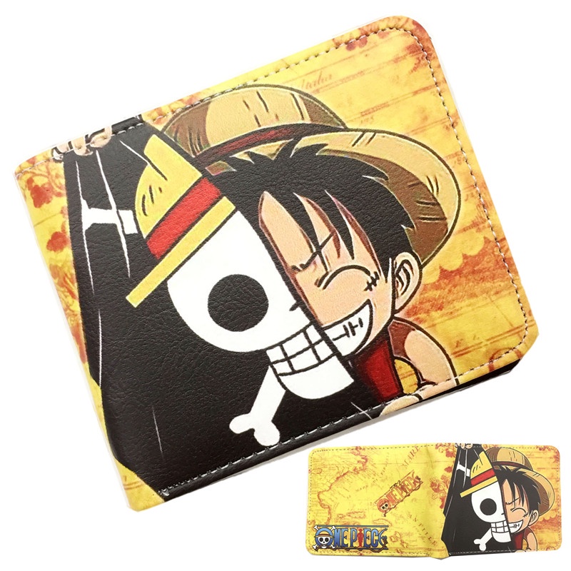 Ví Ngắn Gập Đôi Bằng Da PU In Hình Nhân Vật Hoạt Hình Luffy Đội Nón Cướp Biển Dễ Thương Thời Trang Cho Học Sinh