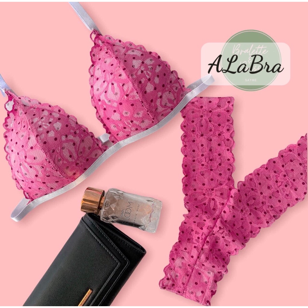 Đồ lót nữ sexy ALA BRALETTE vải ren màu hồng chấm bi gợi cảm gồm quần+áo