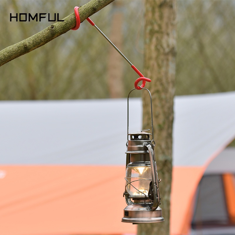 HOMFUL【COD】 Móc đèn hơi inox móc treo di động đa năng móc cắm trại tán que móc đèn cắm trại OT0051