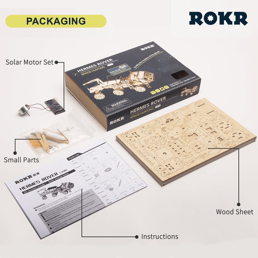 Mô Hình Gỗ 3D Lắp Ráp ROBOTIME Xe Năng Lượng Mặt Trời Harbinger Rover Solar Energy Car LS402