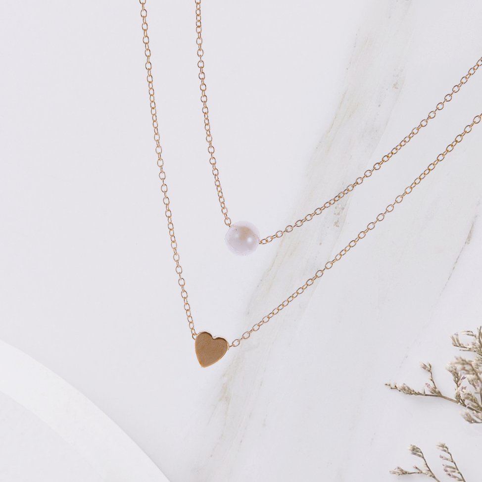 Fashion Pearl Love Double Layer All-in-one Necklace Female Accessories