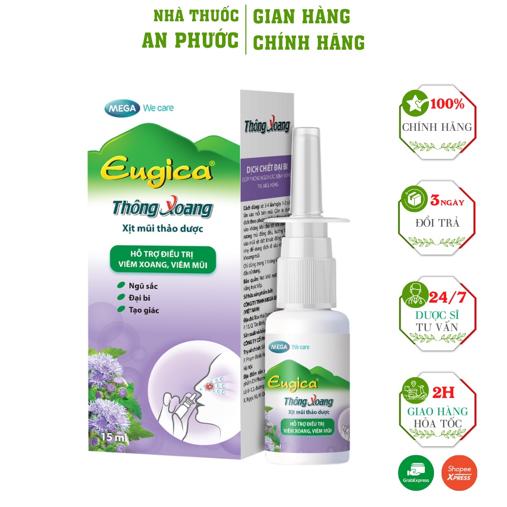 Thông Xoang Eugica ⚡ CAM KẾT CHẤT LƯỢNG ⚡ Dịch chiết ngũ sắc giảm sổ mũi, nghẹt mũi, dễ thở, mang lại cảm giác dễ chịu