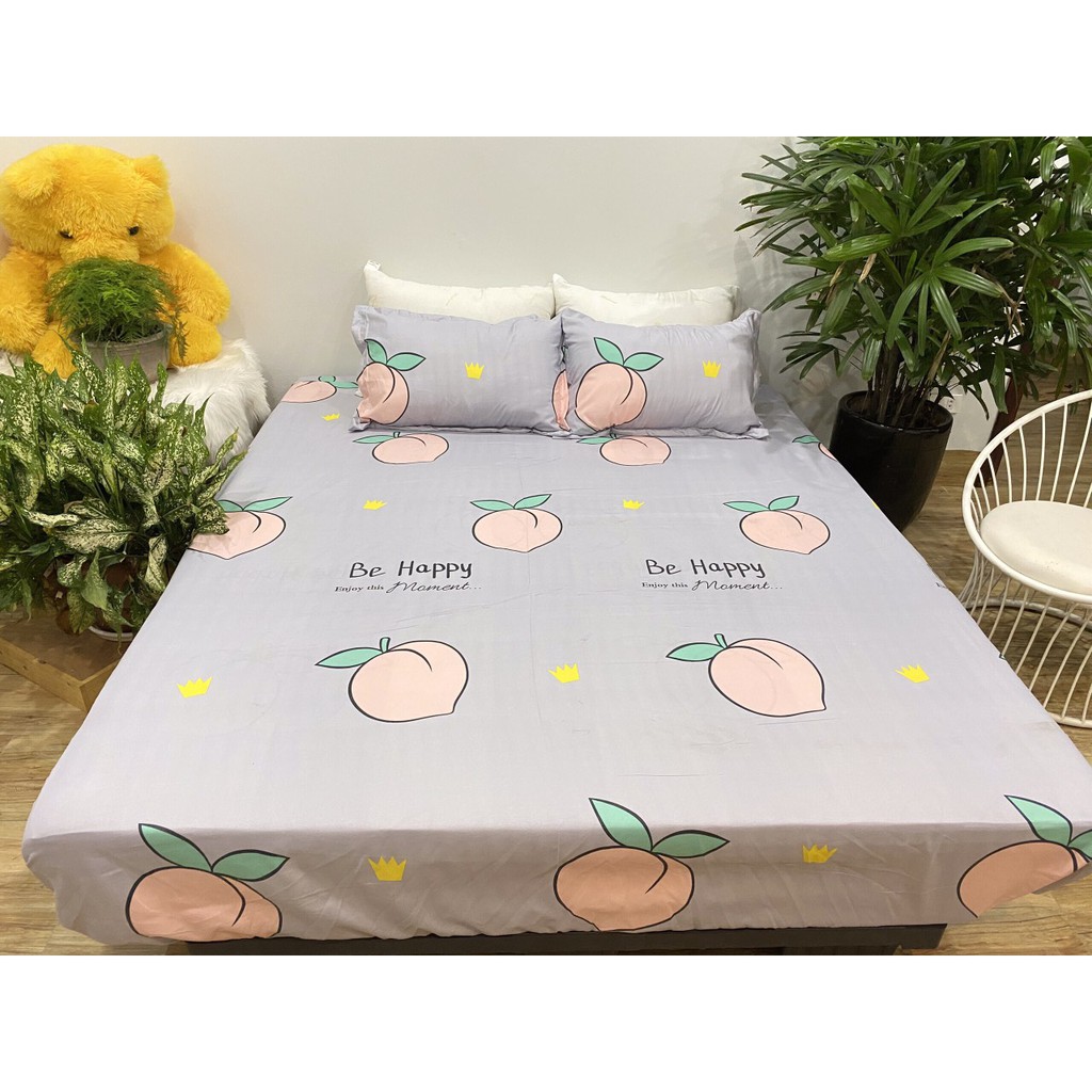 Bộ Ga gối Cotton Poly 3 Món Mẫu đào mông