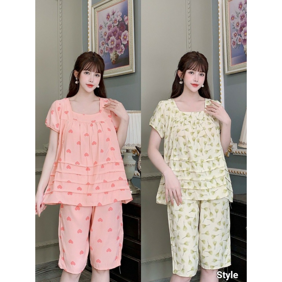 Đồ Bộ Bầu Lửng Mùa Hè chất Đũi Lạnh Cao Cấp họa tiết Kute  mặc nhà và sau sinh BL871