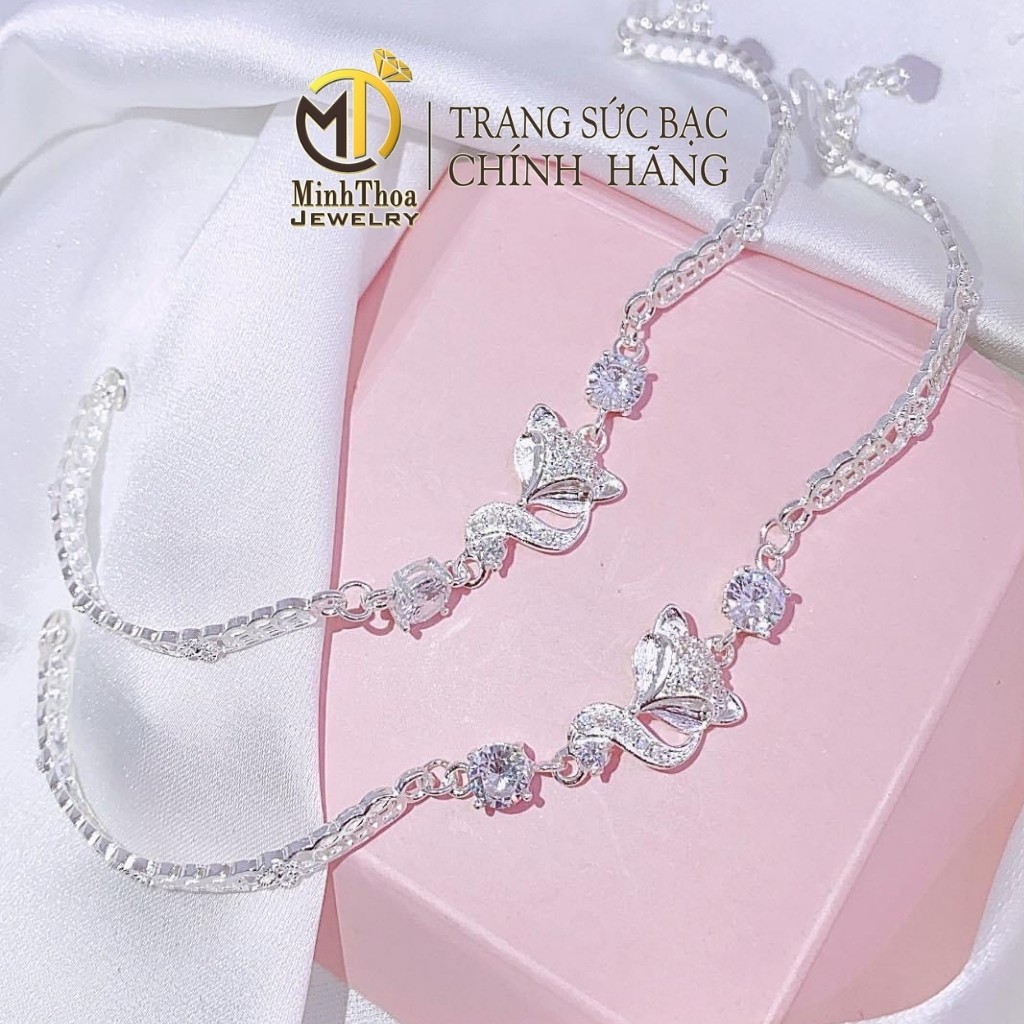 Lắc tay nữ bạc đẹp, vòng tay hồ ly đính đá trang sức bạc ta-Minh Thoa Jewelry