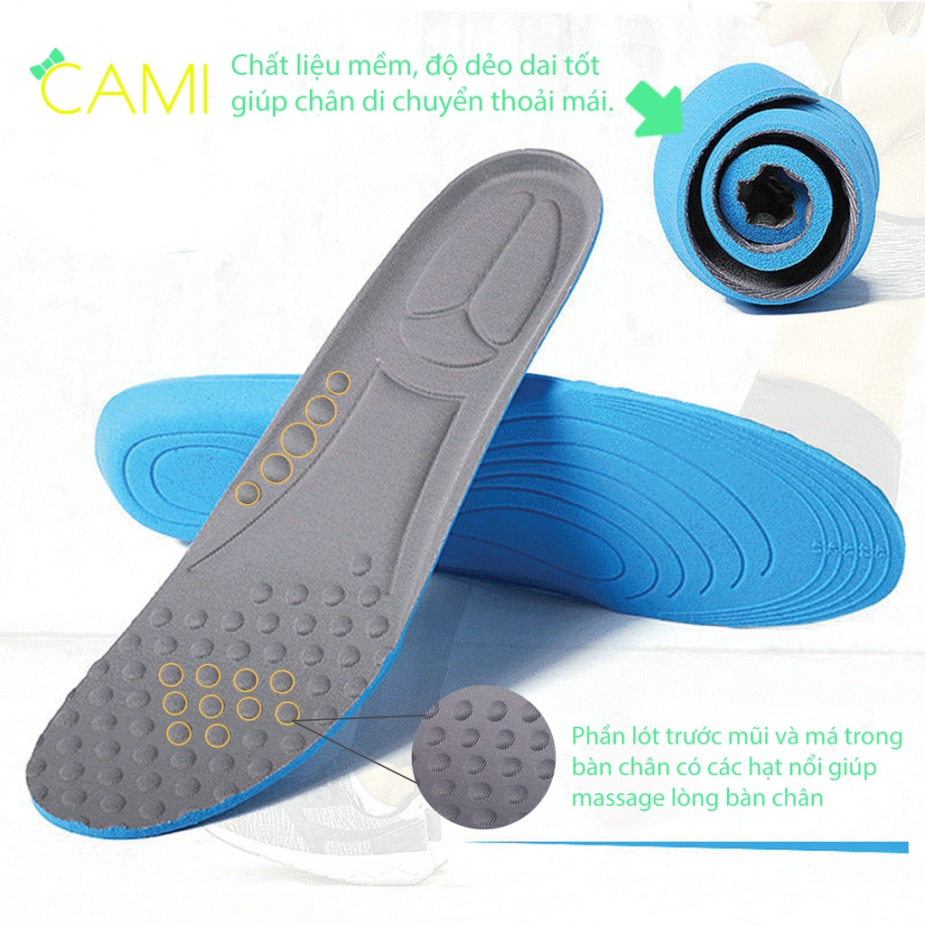 Lót giày thể thao sneaker thấm hủ mồ hôi, thoái khí, có hạt lồi giúp êm chân và massage lòng bạn chân - Cami - CMPK228