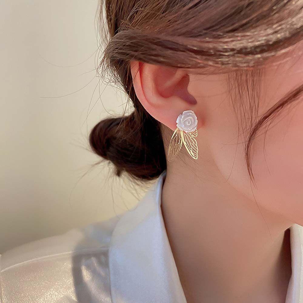 MOCHO Bông Tai Hình Bướm Màu Trắng Phong Cách Hàn Quốc Sang Trọng Thời Trang Cho Nữ