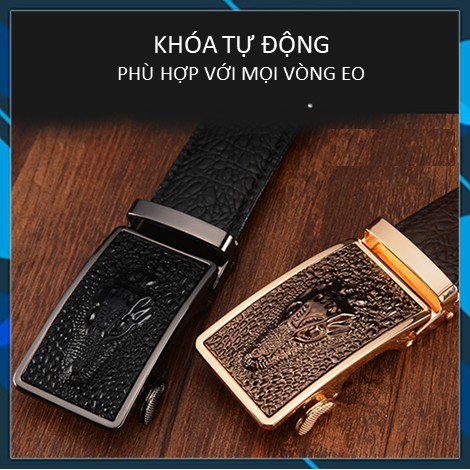 Thắt Lưng Da Nam [LOẠI 1 – FREESHIP] Dây Nịt Nam Mặt Đúc 3D Hình Cá Sấu – Khóa Tự Động Dập Vân Cá Sấu Cao Cấp