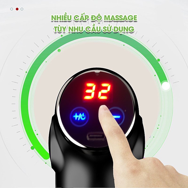 Súng massage mini cầm tay JIASHI, máy mát xa toàn thân đa năng thông minh 4 đầu 32 chế độ màn hình cảm ứng SMS02