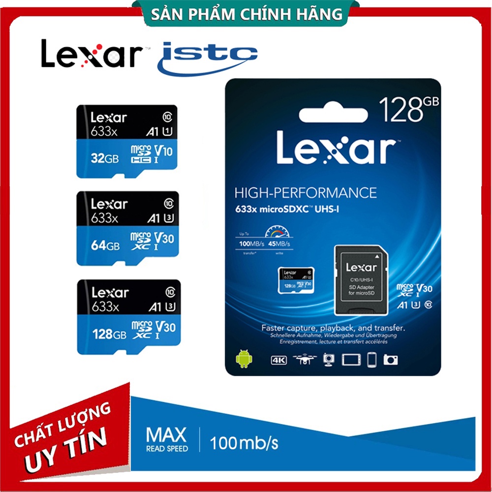Thẻ nhớ chính hãng LEXAR 32GB | 64GB | 128GB Cao cấp, tốc độ đọc lên tới 100Mb/s - Bảo hành chính Hãng Mai Hoàng