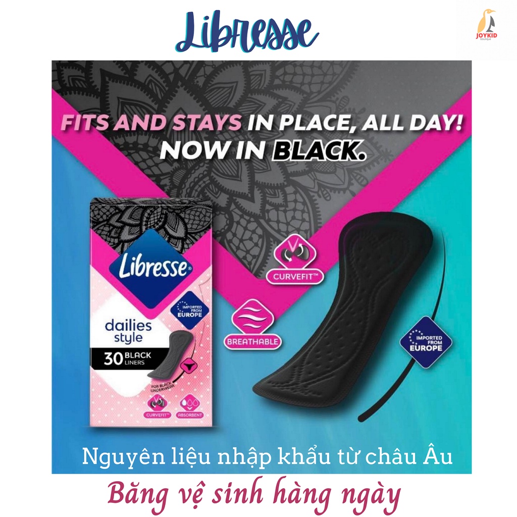 Băng vệ sinh hàng ngày Libresse Slim Pantyliner Black màu đen 30 miếng