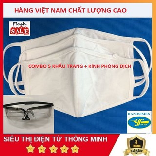 Combo 5 Khẩu Trang Vải, Kháng Khuẩn Công Ty Hanosimex Và Kính Phòng Dịch Chặn Giọt Bắn