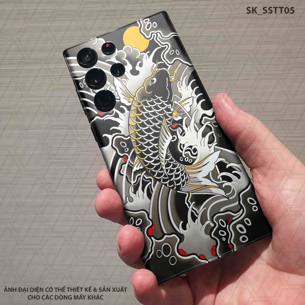Miếng Dán Skin Tattoo Cá Chép Độc Lạ Dành Cho Máy Samsung |SK_SSTT05| Dán Full Lưng Viền Máy, Khuôn Cắt CNC Dễ Dán