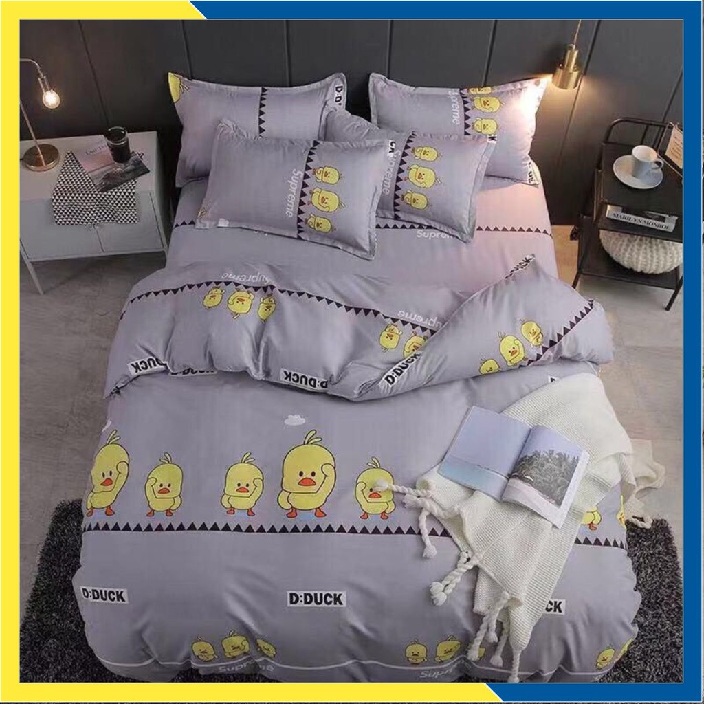 Bộ ga gối poly cotton màu tím hoạ tiết con vịt PL000000001