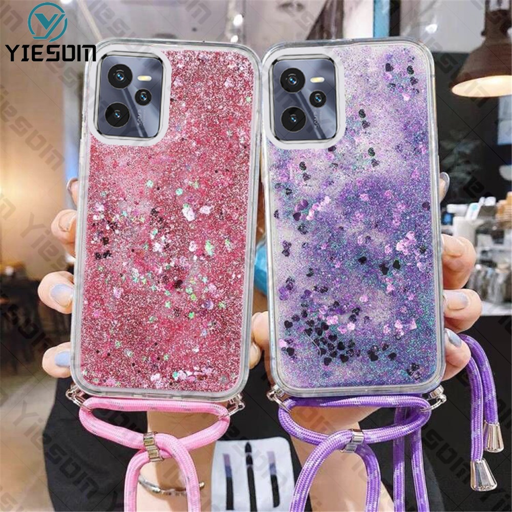 Ốp Điện Thoại Silicone Mềm Đính Kim Tuyến Kèm Dây Cho Realme C35 C21 C15 C17 C11 C3 C2 C1 Realme 9i 6 5 9 Pro Plus