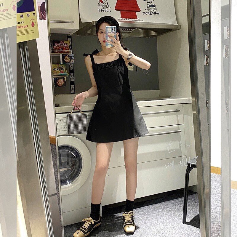 Đầm 2 Dây Xếp Ly Ngực PEONYB Nữ [FREESHIP] 🌸 Váy chữ A bản to dáng xòe bánh bèo màu ĐEN | TRẮNG | BE cá tính Ulzzang 🌸 | BigBuy360 - bigbuy360.vn