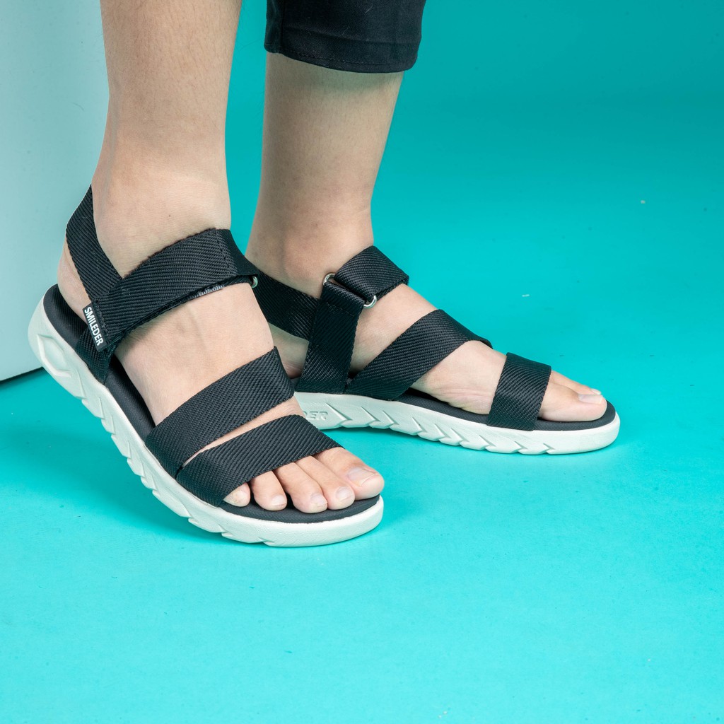 Giày sandal nam nữ SMILEDER đen và đen đế trắng đi học đi làm [freeship]