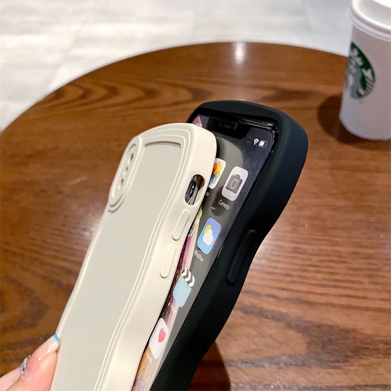 Ốp Điện Thoại Màu Kẹo Trơn Viền Gợn Sóng Sang Trọng Chống Sốc Cho iPhone x xs max xr 11 Pro max 12 Pro 7 8 Plus