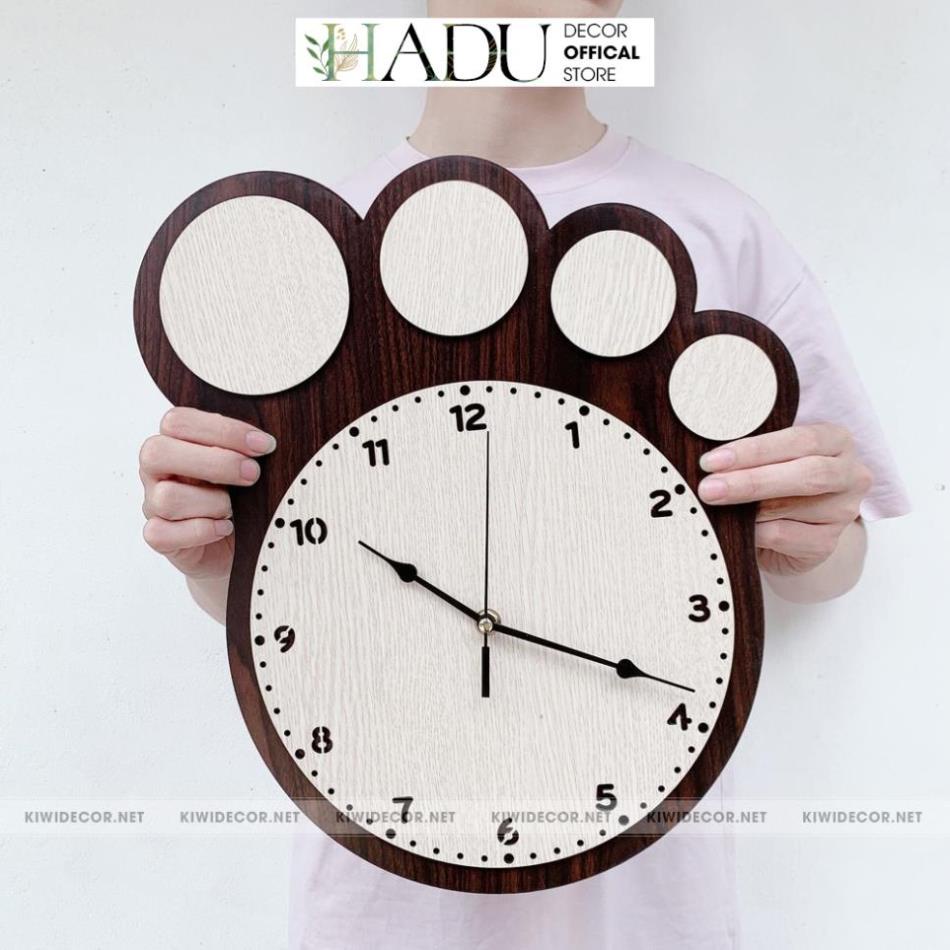 Đồng Hồ Treo Tường Chân Gấu Dễ Thương Phong Cách Vintage, Decor Độc Đáo - HaduDecor