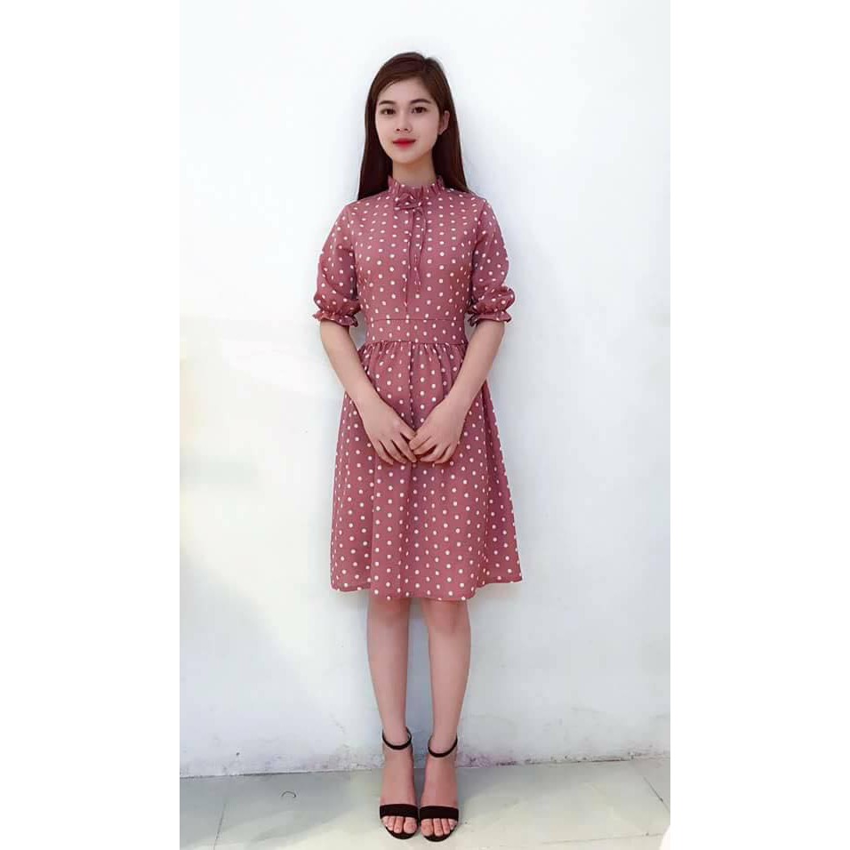 Đầm xoè chấm bi Cổ xếp buộc nơ CC26 | BigBuy360 - bigbuy360.vn