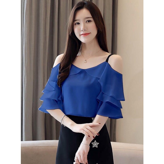 Áo 2 Dây Vải Voan Lụa Ý Trễ Vai Phong Cách Hàn Quốc Thanh Lịch Danh Cho Nữ Văn Phòng Công Sở