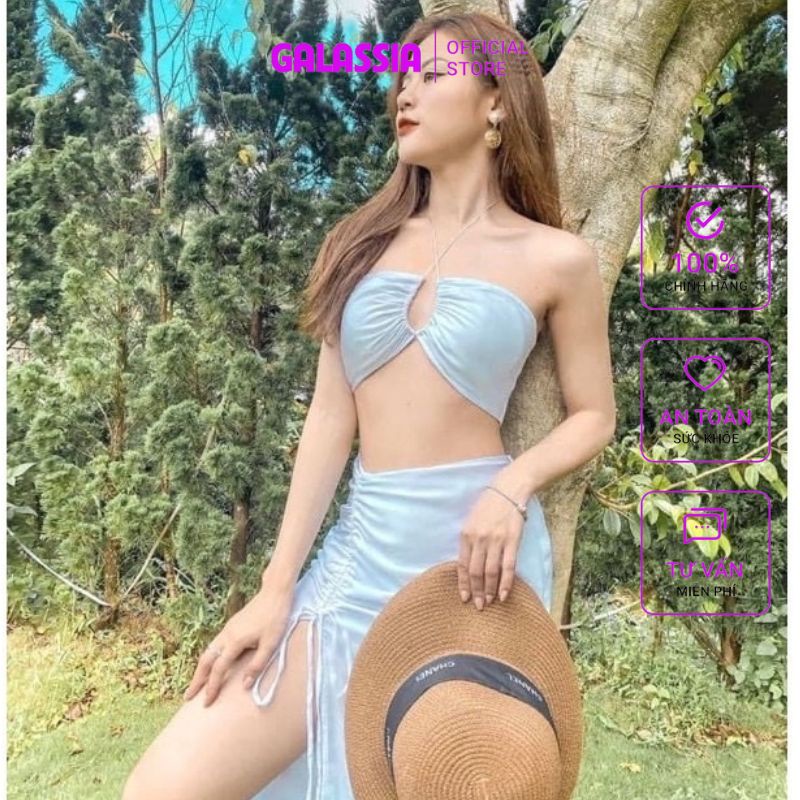 Bikini 2 mảnh sexy đồ bơi đi biển cổ yếm phối chân váy mùa hè sang chãnh GALASSIA