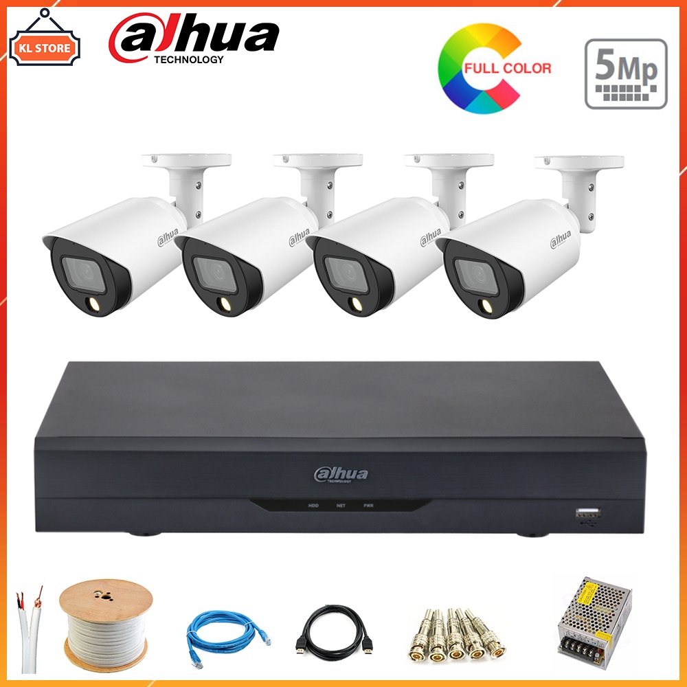 Bộ Camera Giám Sát 4 Kênh Dahua 5.0MP Có Màu Ban Đêm Đầy Đủ Phụ Kiện Lắp Đặt