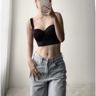 áo hai dây croptop bản to, áo bra cúp ngực thun co giãn đi biển phối áo vest quyến rũ