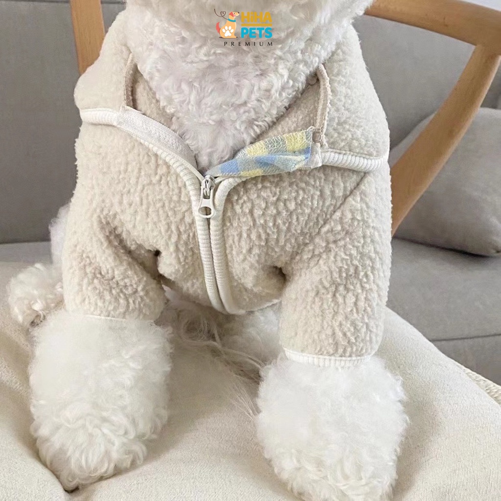 Áo Khoác Lông Nỉ Ấm Áp Cho Chó Mèo Hàn Quốc Quần Áo Thú Cưng Cao Cấp Có Dây Khoá Kéo Hihapet.