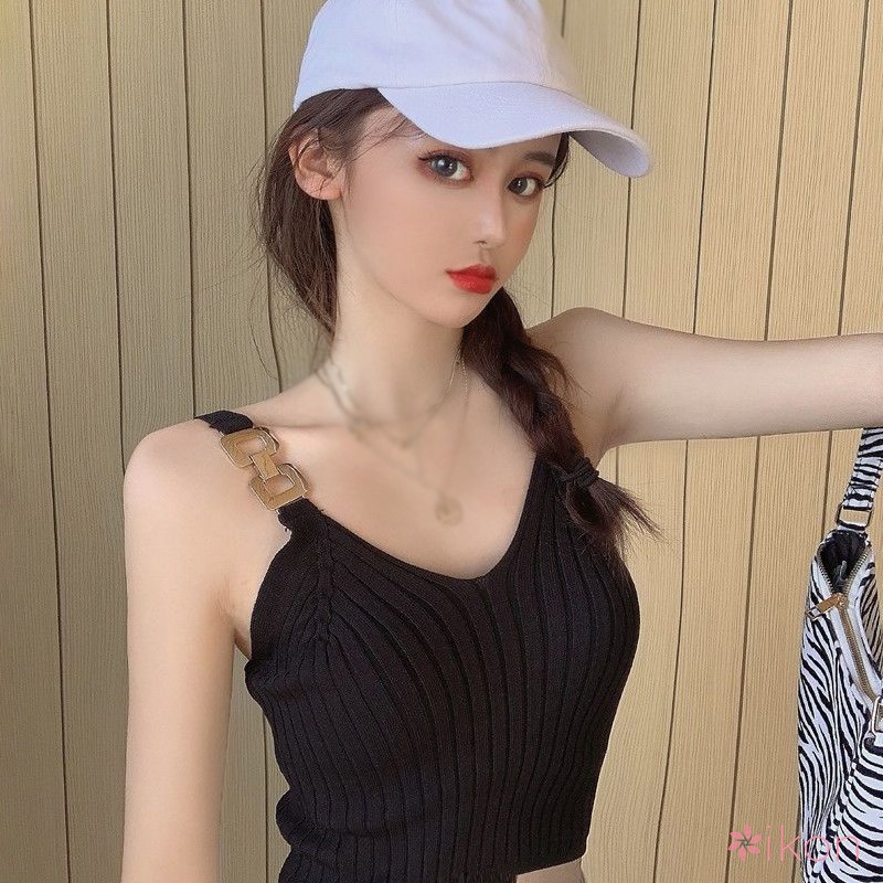 Áo Hai Dây Dáng Ngắn Màu Sắc Trơn Quyến Rũ Cho Nữ