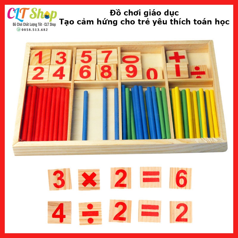 Đồ chơi giáo dục Bộ que tính học toán bằng gỗ - Đồ chơi Montessori thông minh cho bé