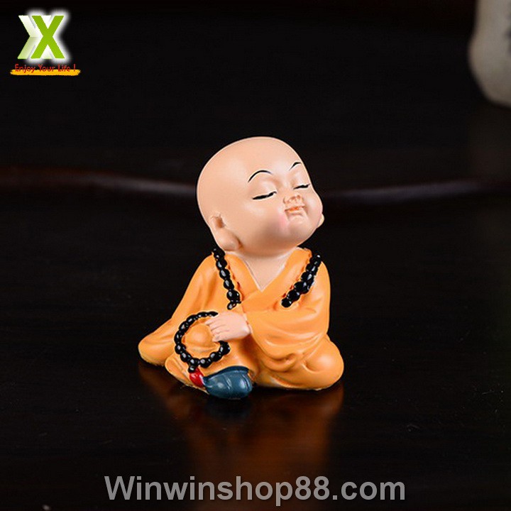 Bộ 4 tượng chú tiểu mini tụng kinh gõ mõ, trang trí bàn làm việc taplo ô tô - Muasamhot1208