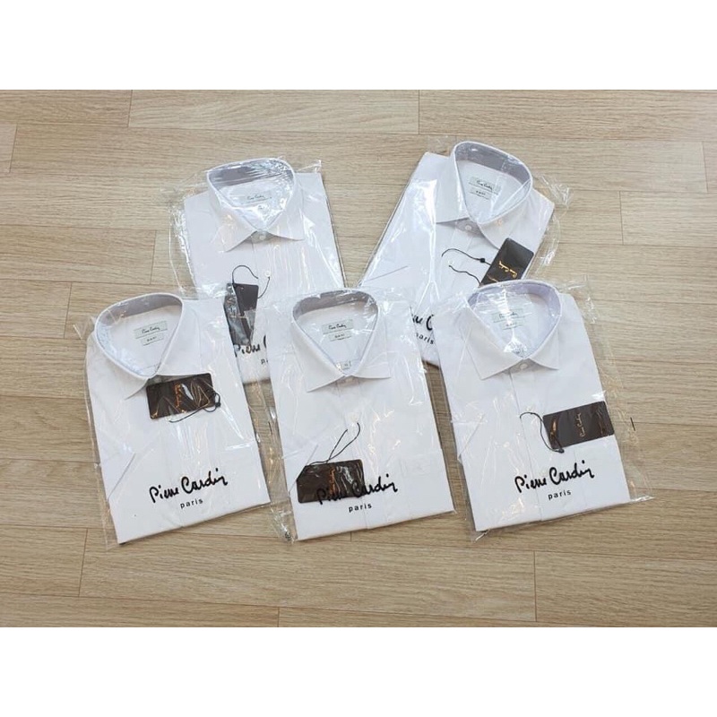 Áo sơ mi nam trắng thêu tay Pierre Cardin xuất dư xịn dáng regular vạt bầu trắng tinh mịn không nhăn