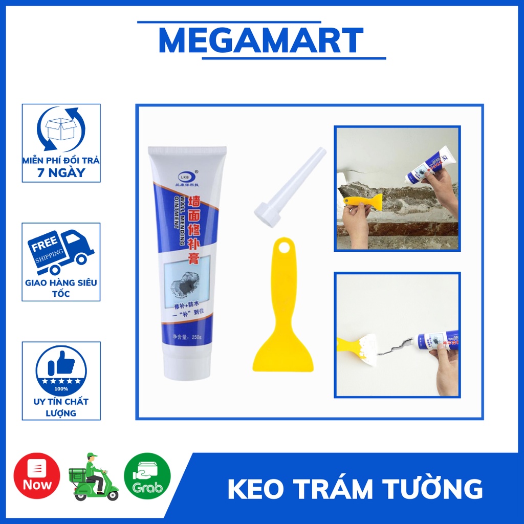 Tuýp Keo Trám Tường Trắng, Keo Vá Tường Đa Năng Xử Lý Nhanh Vết Nứt Bong Tróc -Tặng Kèm Dụng Cụ Trám - MEGAMAT