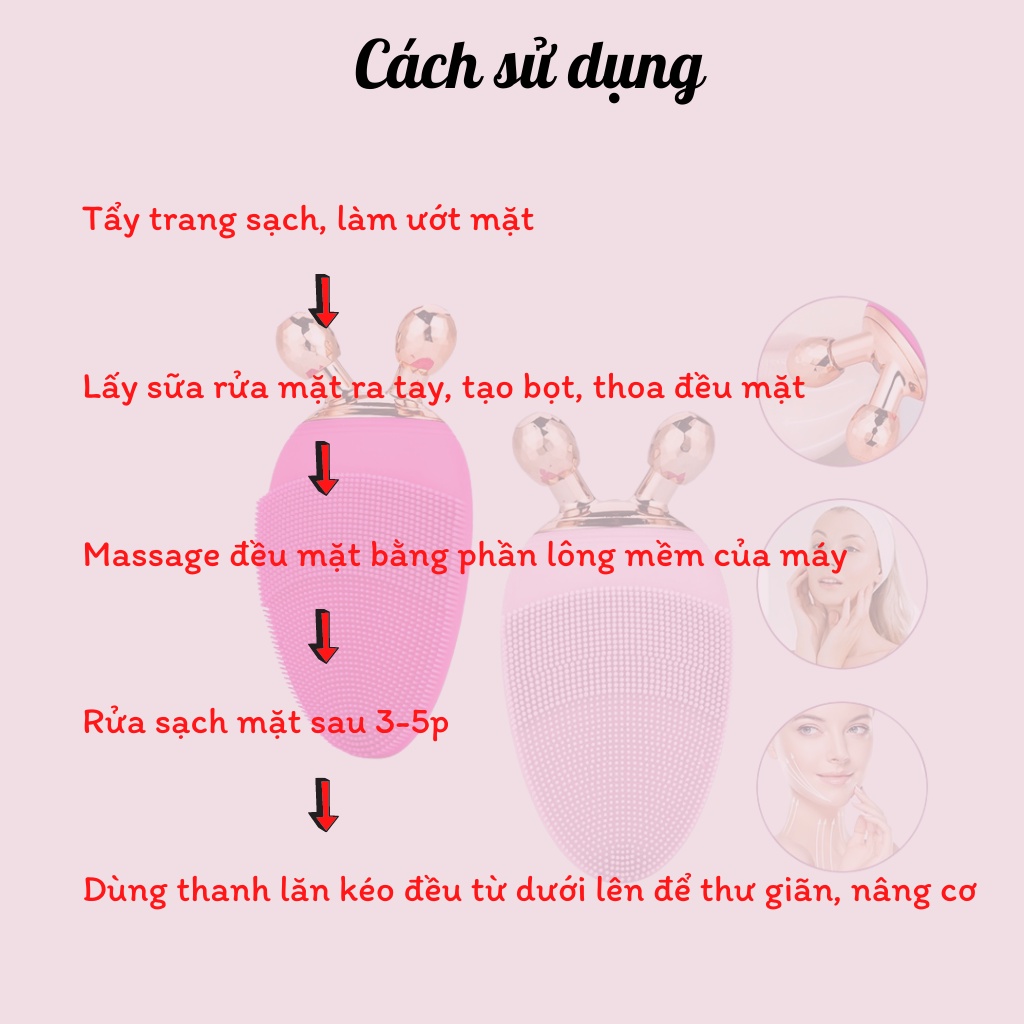 [2in1] Máy rửa mặt kèm thanh lăn massage nâng cơ