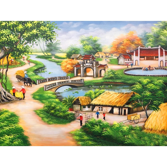 TRANH ĐÍNH ĐÁ tự làm 30x40cm, tranh đính đá phong cảnh Anime 5D giá rẻ in theo yêu cầu (Quê Hương)