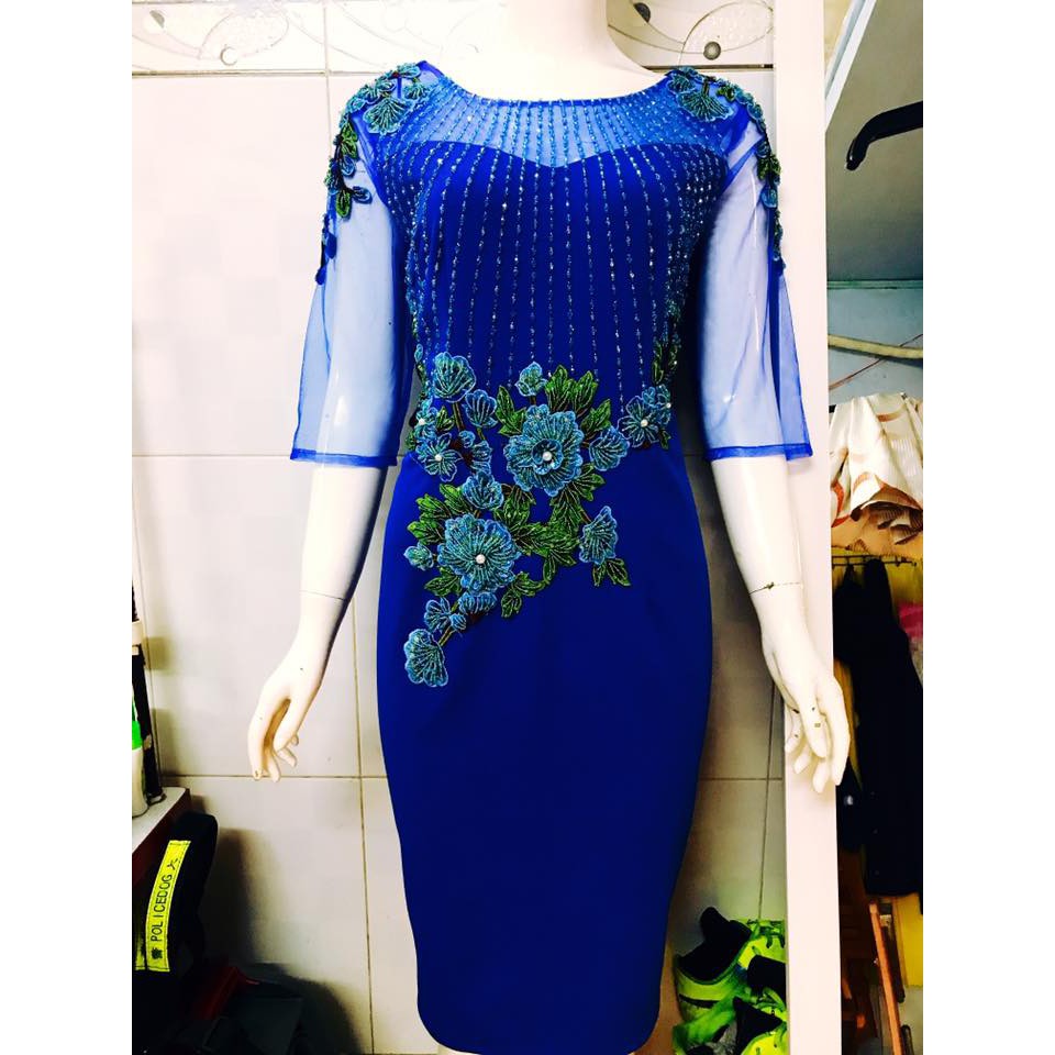 đầm trung niên nữ thiết kế phối hoa