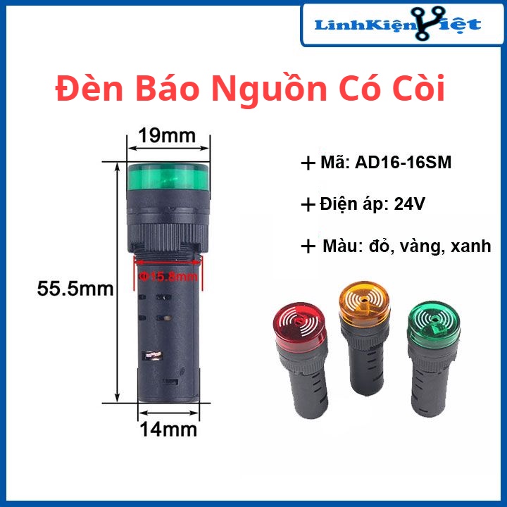 Đèn báo nguồn có còi AD16-16SM 24VDC 3 màu đỏ/vàng/xanh lá