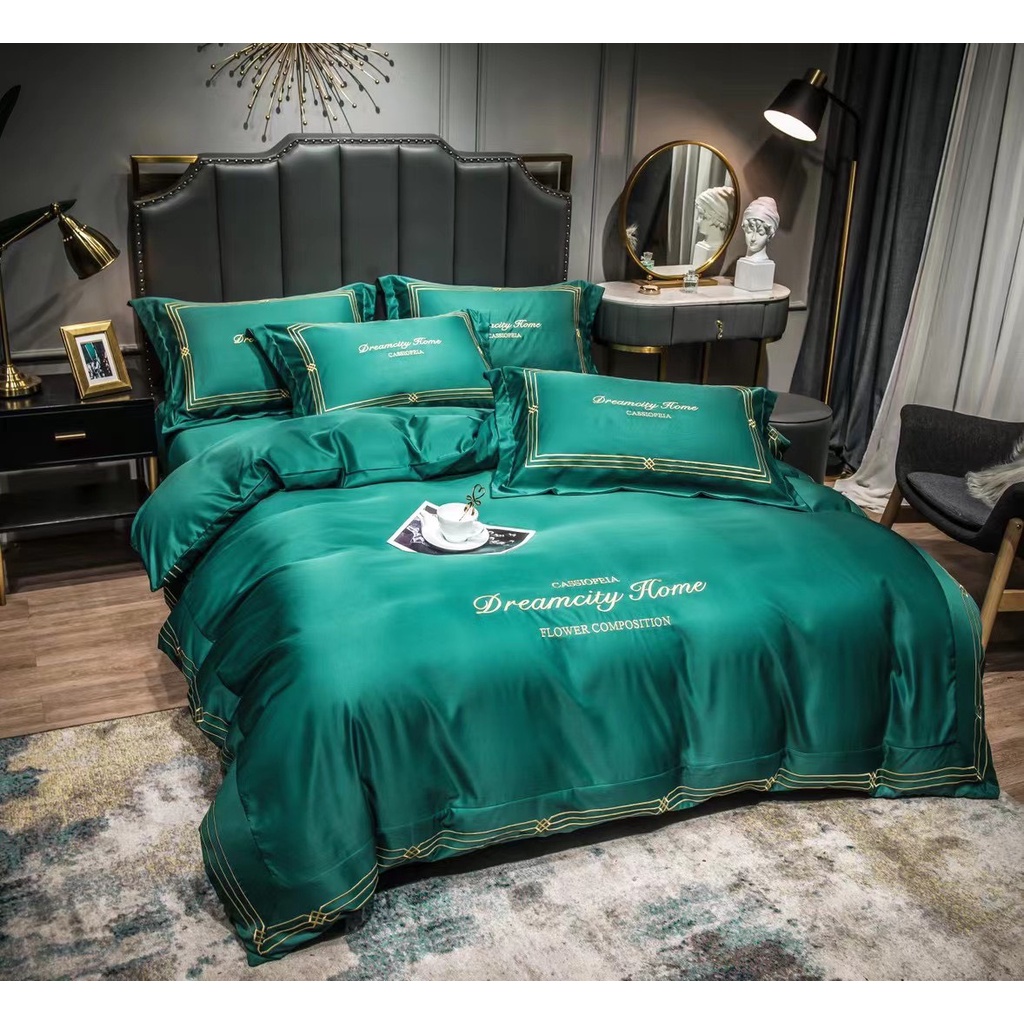 Set 4 món chăn ga gối Lụa thêu Dreamhome cao cấp - CHĂN GA GỐI ĐỆM HUYỀN VŨ BEDDING