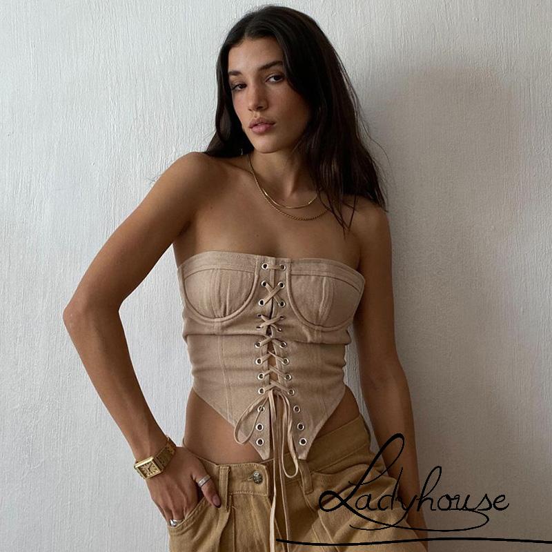 Áo Tank Top Ngắn Hai Dây Rút Gợi Cảm Cho Nữ